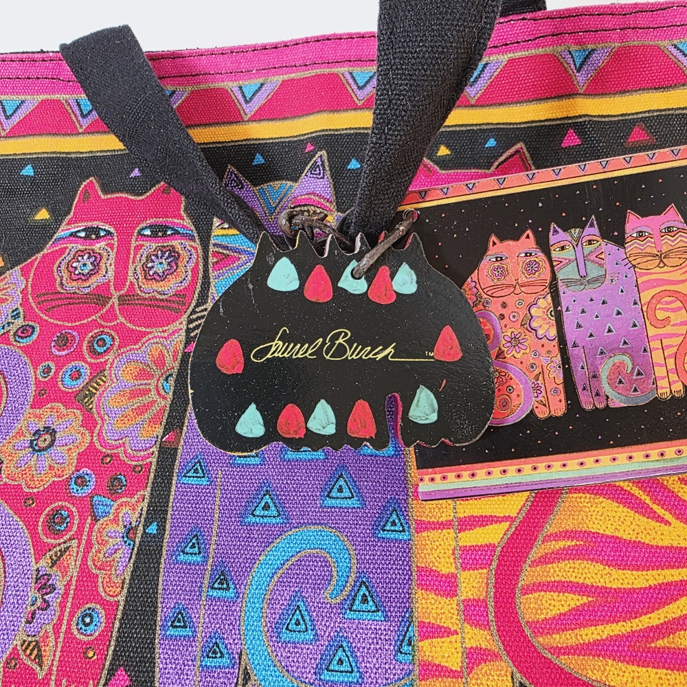 Laurel Burch Canvas Cat Tote Bag Colorful Art Print Hand Bag - Picture 2 of 15